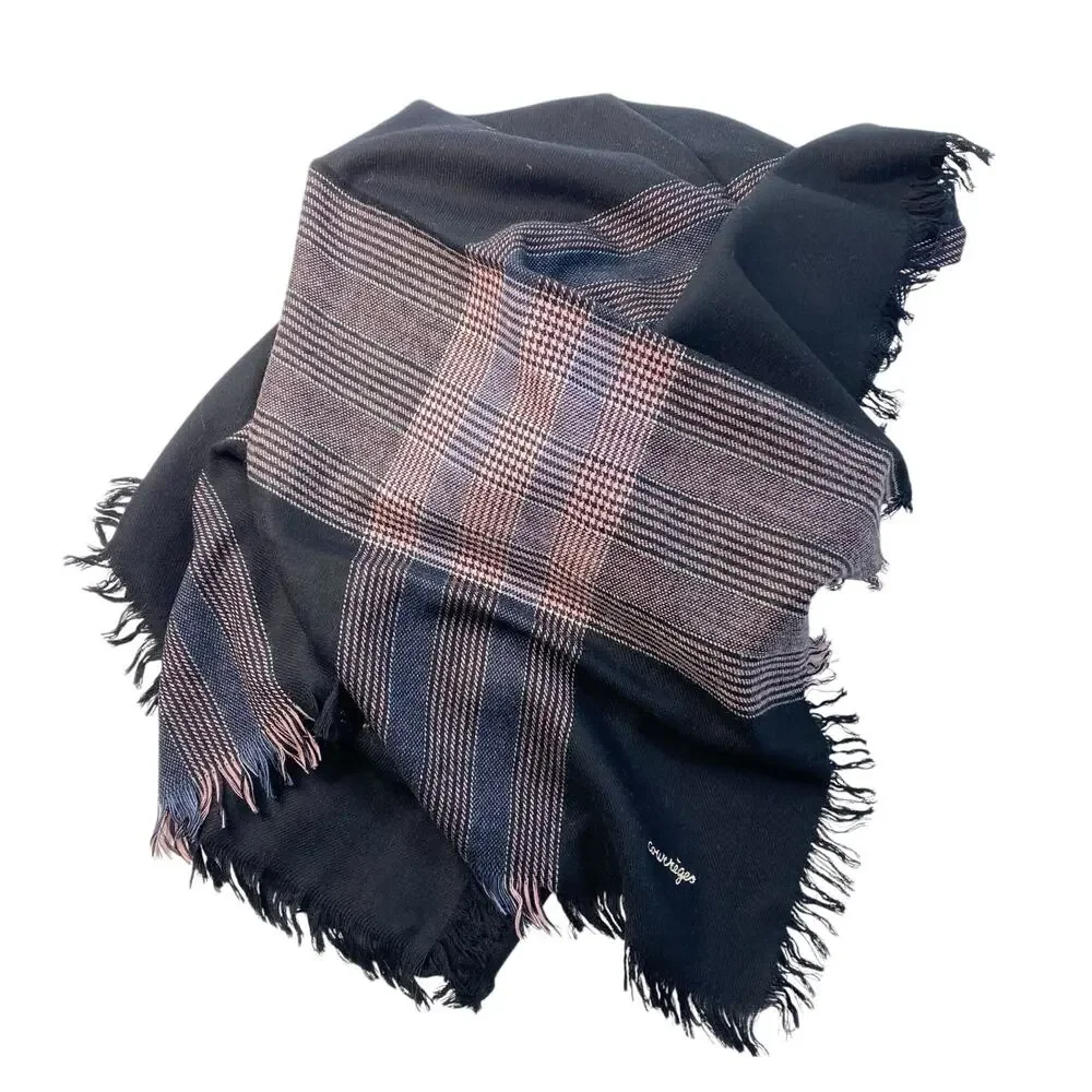 Vintage Courreges Wool Scarf Shawl Wrap Large Rectangular‎ Black Pink 56